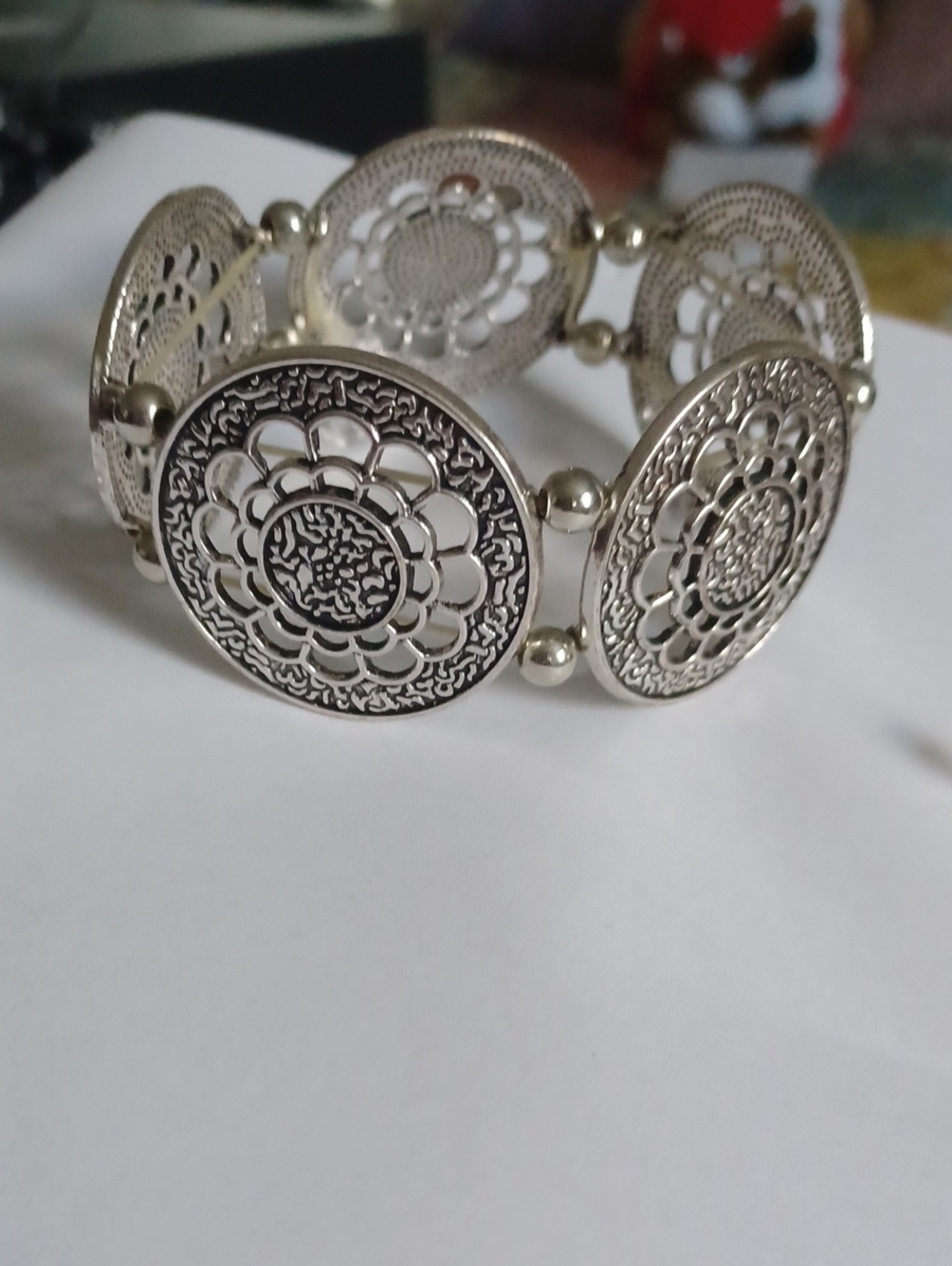 Silver Filigree Medallion Stretch Bracelet - Women Jewelry